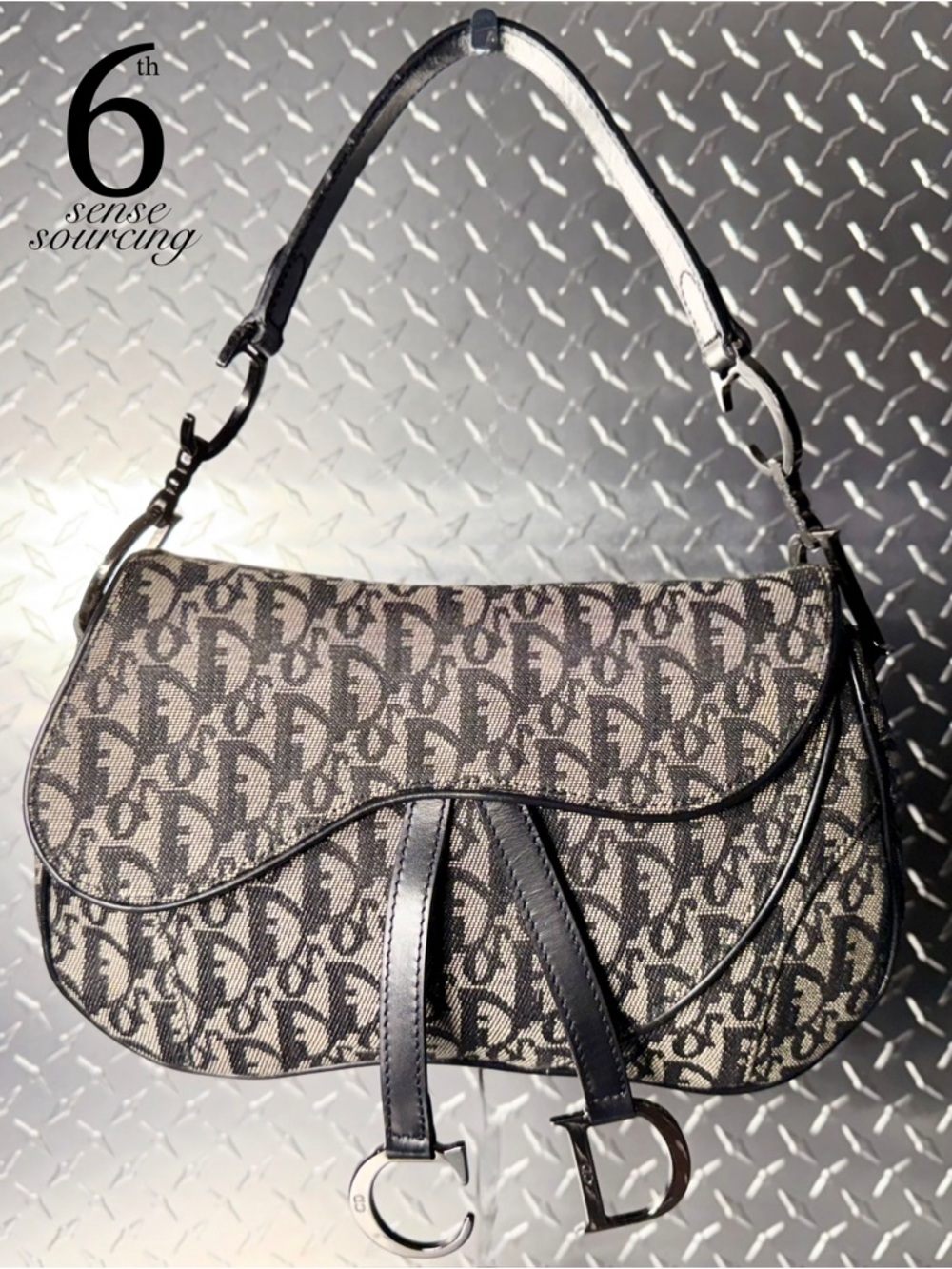 Dior Vintage Oblique Double Saddle Bag in Black